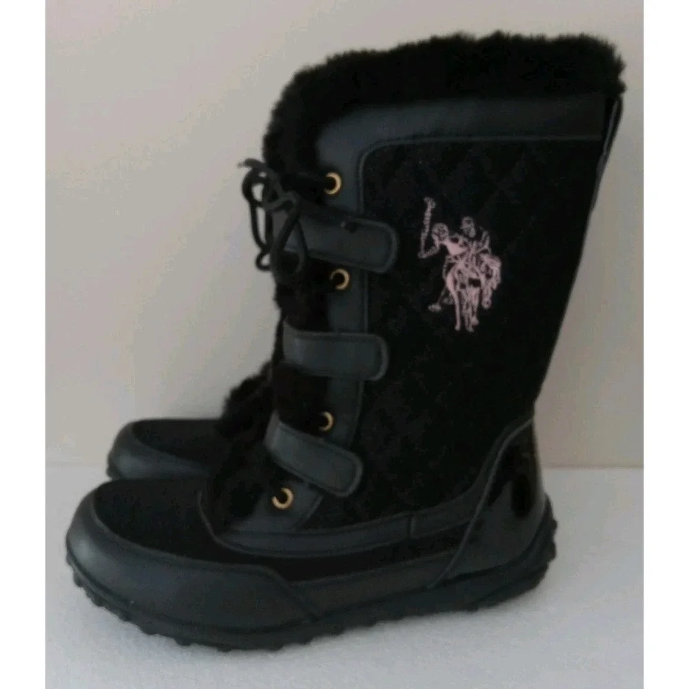 U.S. Polo Assn. Black Kids Girls Youth Winter Snow Boots Size 3Y width M